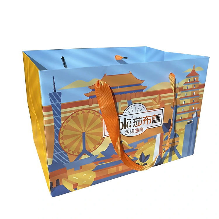 カスタマイズされたカラープリントの折りたたみ式ペストリー包装袋、ハンドル付き食品紙袋 1