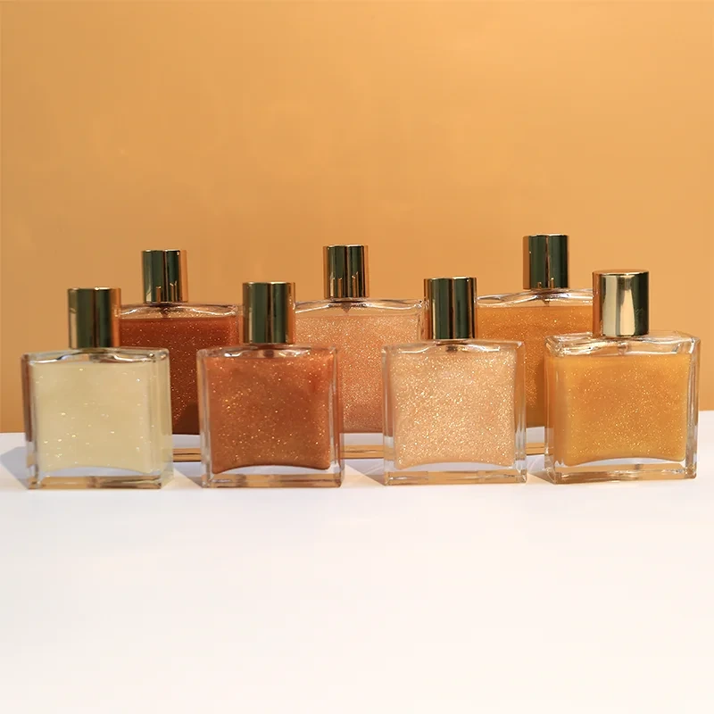 Mlm Custom Makeup Shiny Glitter Vegan Shimmering Dry Oil Makeup Private Label Liquid Highlighter Custom Logo Body Shimmer Oil 1