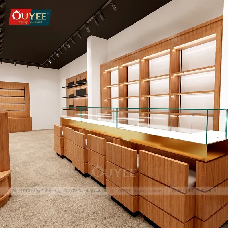 Schmuckständer aus Holz mit Glasvitrine für Geschäfte 1