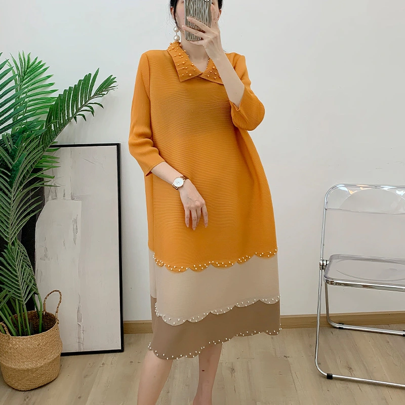 Fabrik Großhandel Sommer Frauen Fashion Kleid Design Sinn Hochwertige Stretch Midi Casual Kleid Miyake Plissee Kleid 1