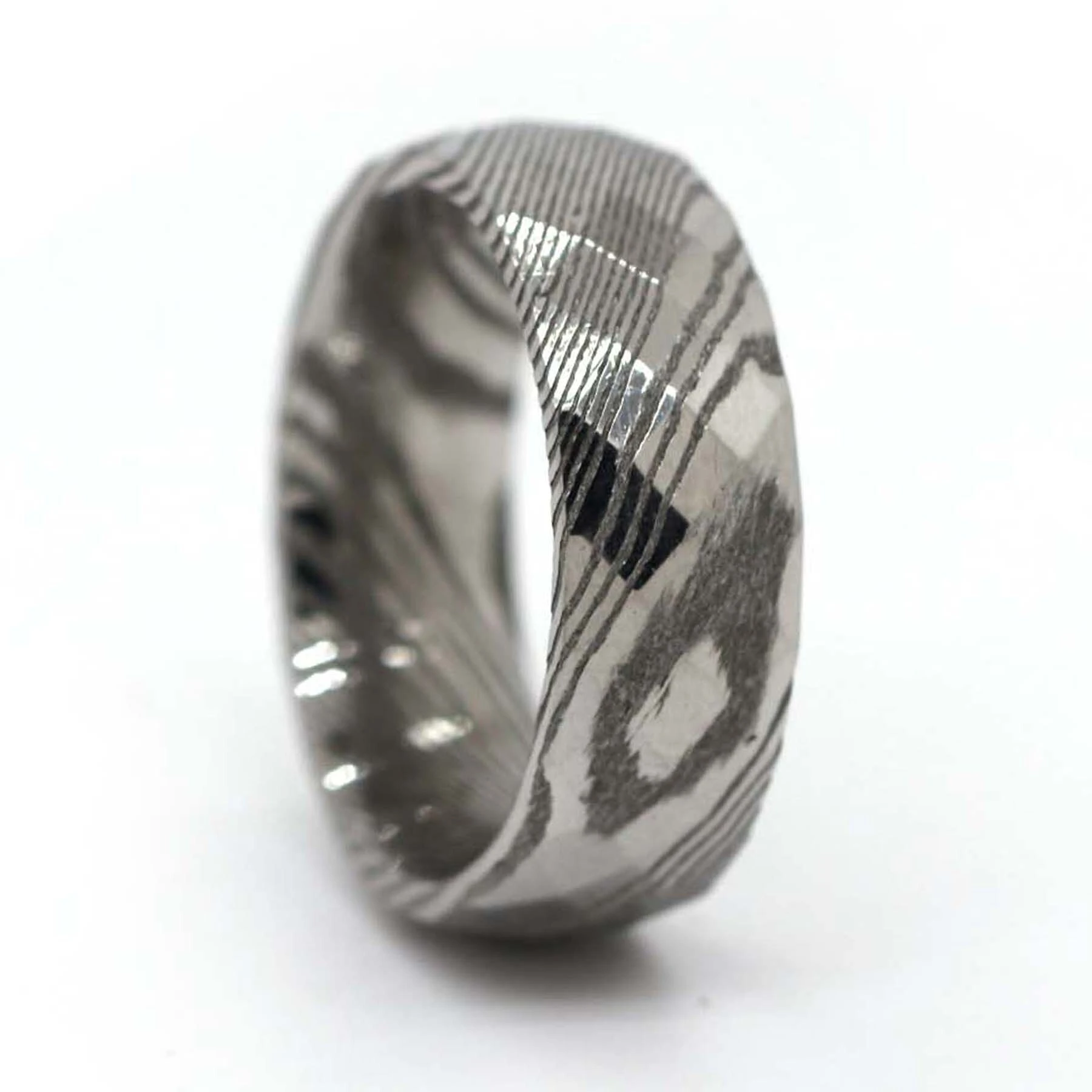 Fenghang Jewelry 7mm Damascus Steel Mens Wedding Ring Domed Wood Grain Bold Hand Wedding Band 1