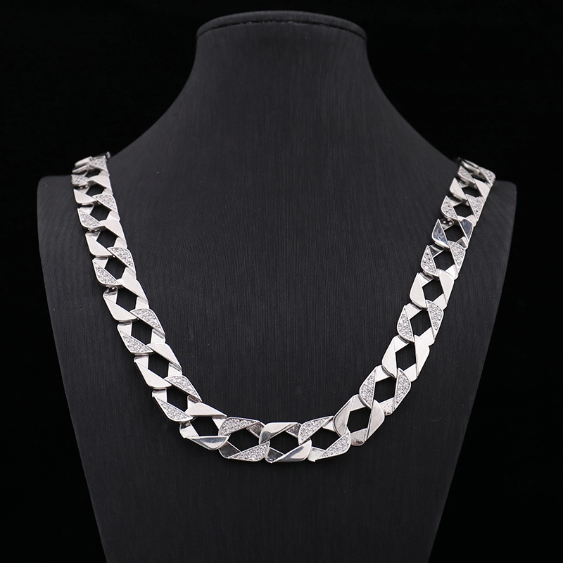 Provence Fashion Jewelry 20inches Cuban Link Chain Moissanite Diamond Iced Out Cuban Necklace For Hip Hop Rocker 1