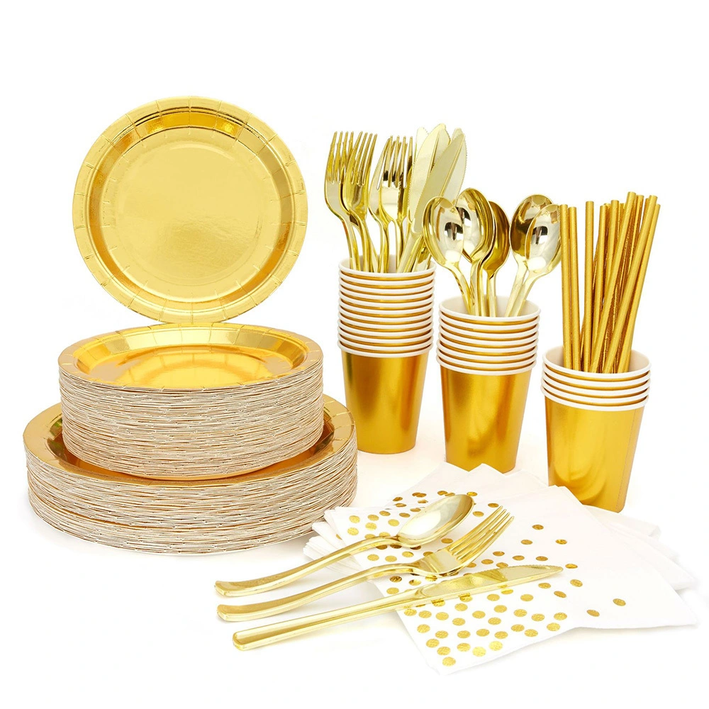 Juego de vajilla de papel ecológico de color bronce para fiestas & Eventos 1