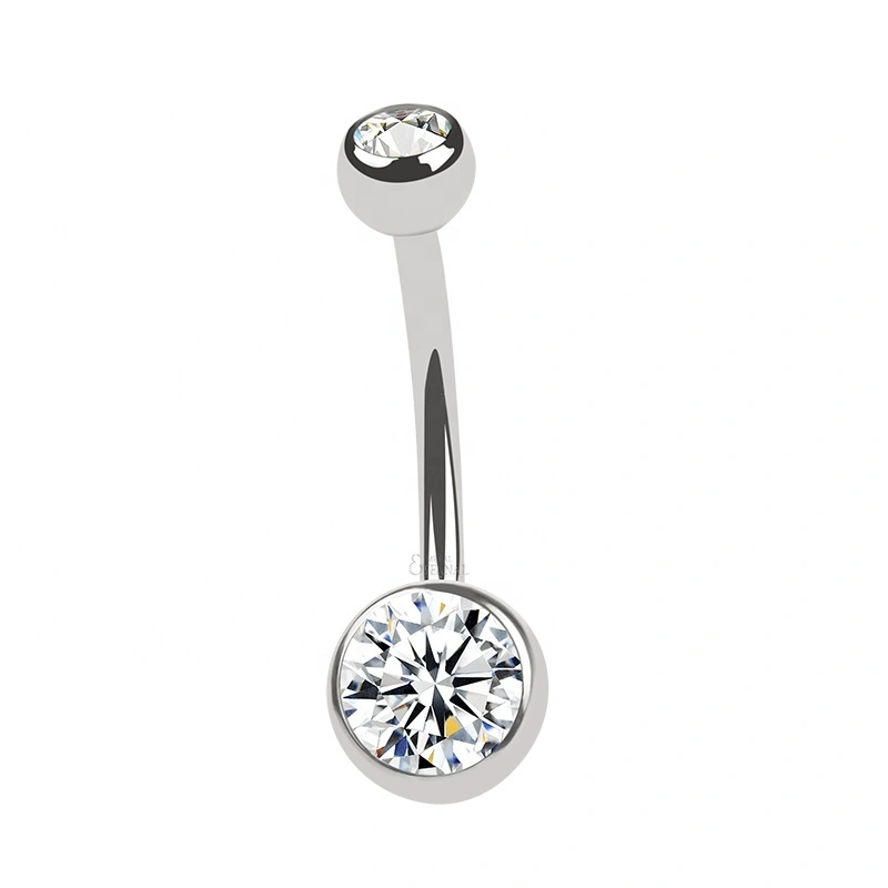 Eternal Metal Titanium Internally Threaded Double Jeweled Gem Banana Belly Button Ring Piercing 1