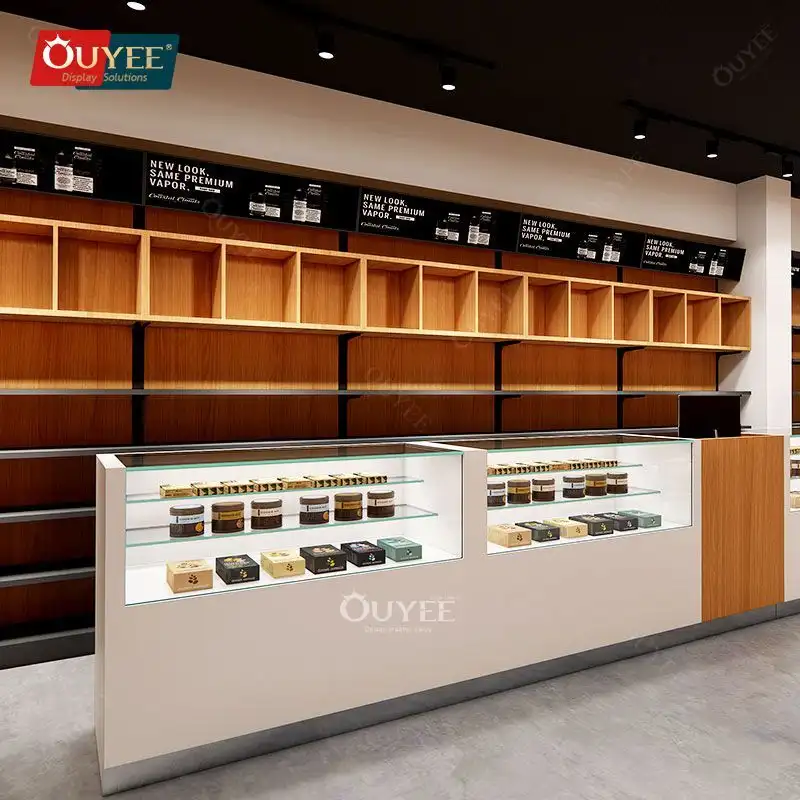 Présentoirs en verre pour dispensaire SE1, présentoirs à cigarettes LED 1
