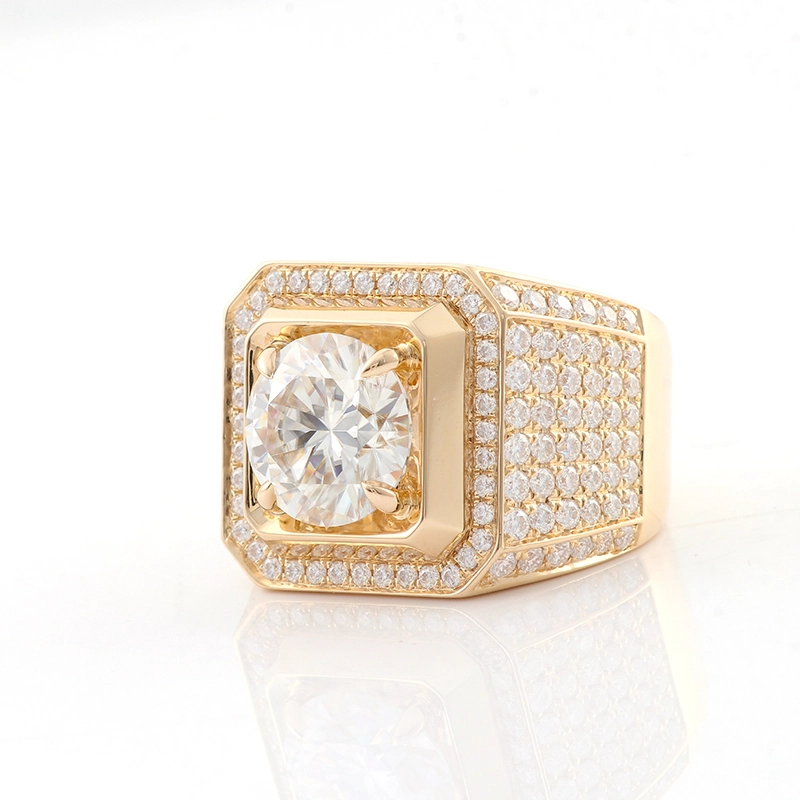 18k Gold Round Moissanite Engagement Ring For Him Men's Wedding Ring Anniversary Gift Statement Ring Unique Father's Day Gift 1