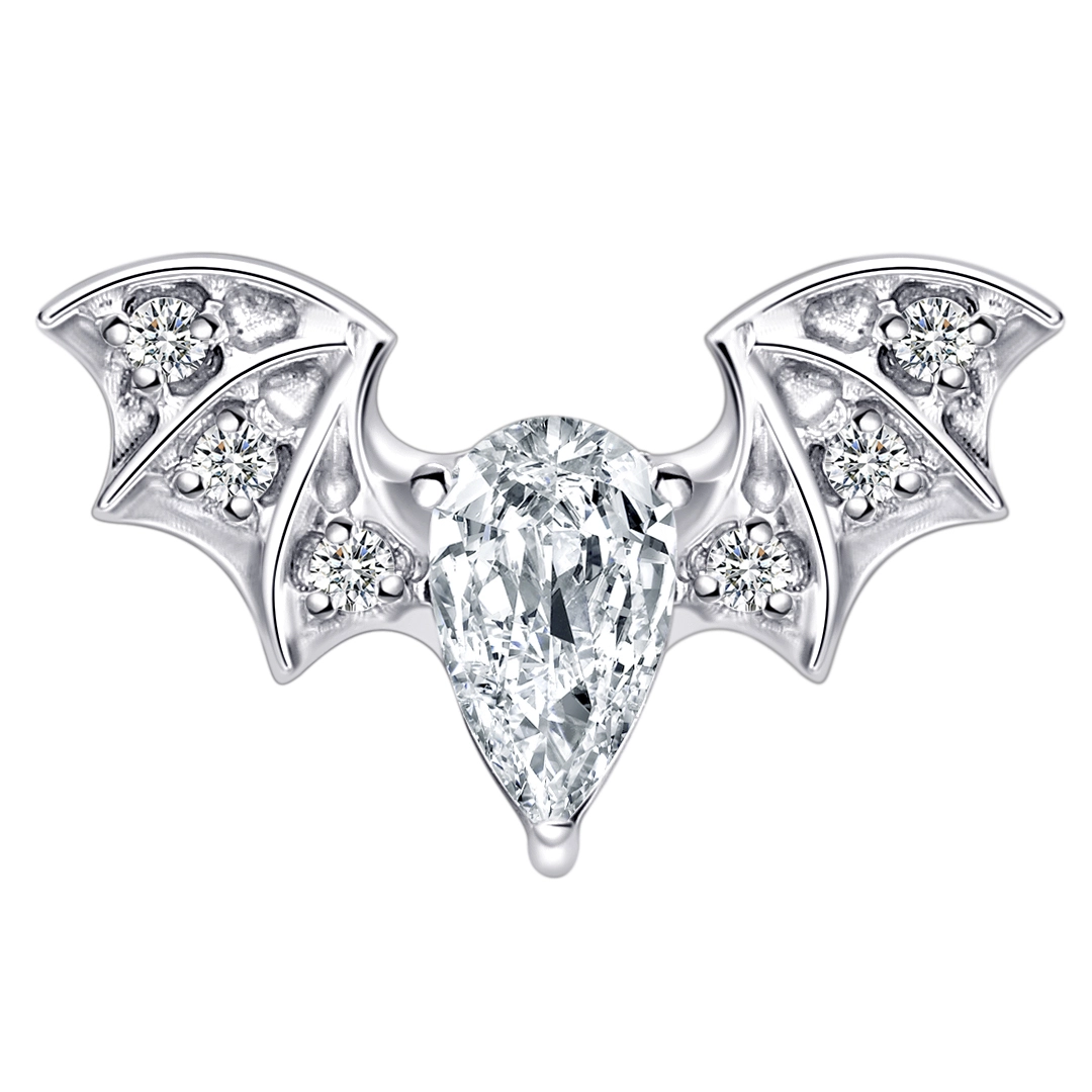 Halloween New Design Eternal Metal Astm F136 Titanium Implated Bat Shape Clear Cz Threaded Top Earring Labret Piercing Jewelry 1