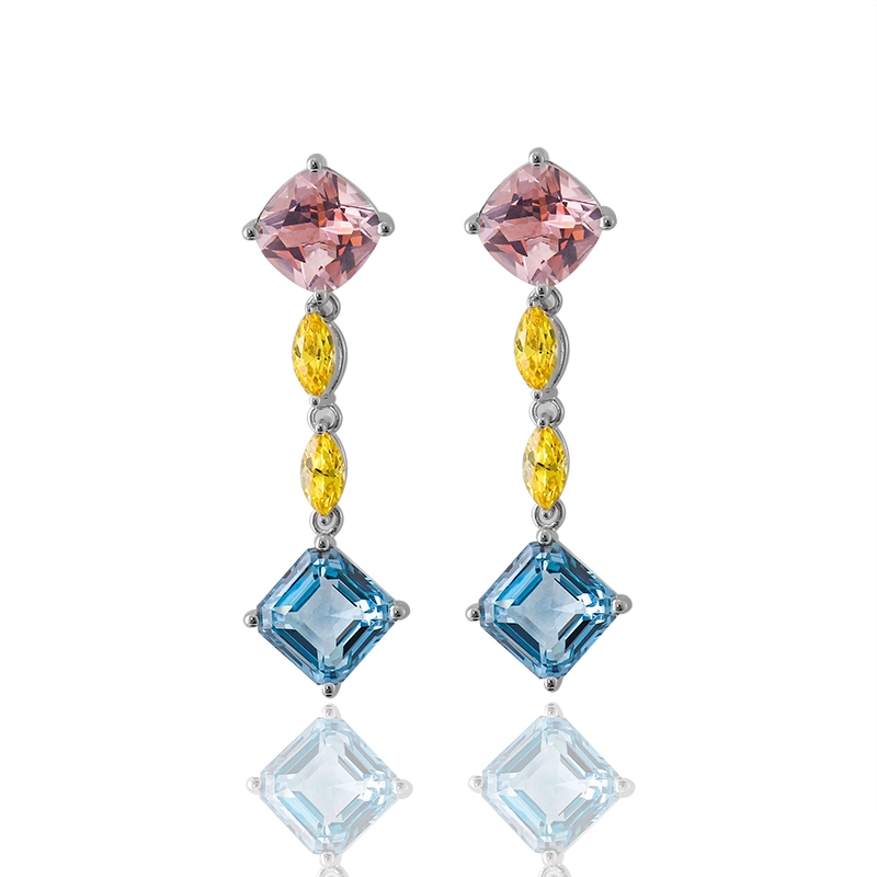 Provence 925 Sterling Silver Cushion Pink Blue Synthetic 1 Carat Morganite Earrings,Ladies Morganite Stud Earrings 1