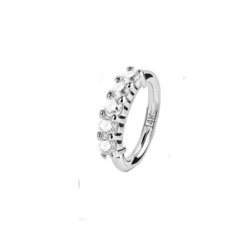 Eternal Metal 20g 14k Solid White Gold 20g 5 Gem Set Nose Ear Lip Piercing Hoop G Body Piercing Jewelry 1