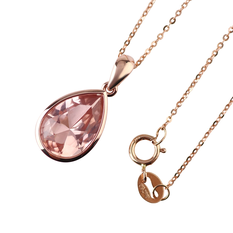 925 Silber Schmuck 18K Rose Bijoux Bijoux plaqué Morganite Drop Collier Femmes Silver Jewelry Coup 8x12 mm 1