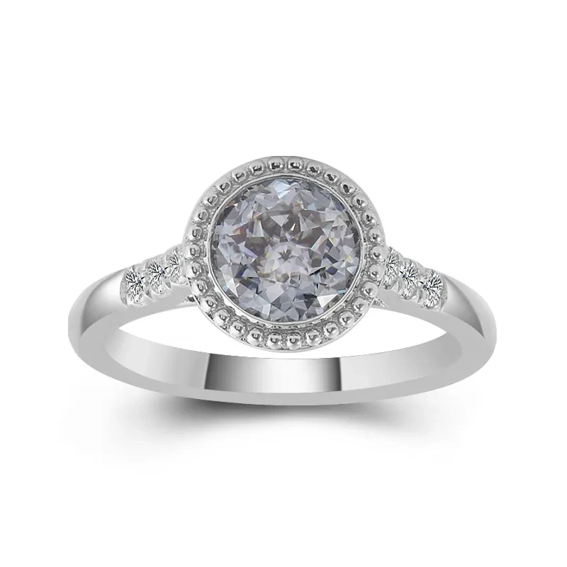 925 Bague de fiançailles en diamant en argent sterling rond 3carat Jubilee Cut Grey Moissanite Silver Ring Designs For Girl 1