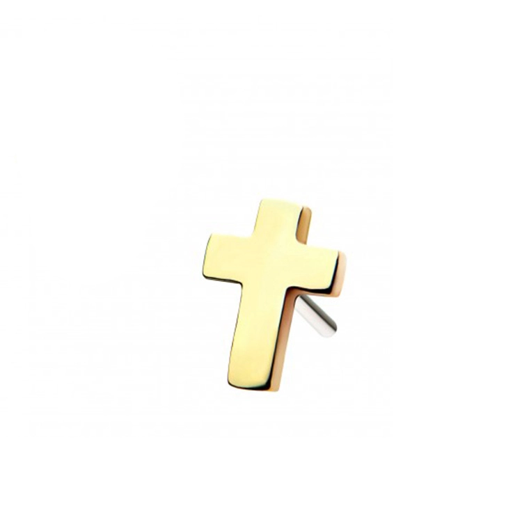 Eternal Metal 14kt Yellow Gold Threadless Flat Cross Top Piercing Jewelry 1