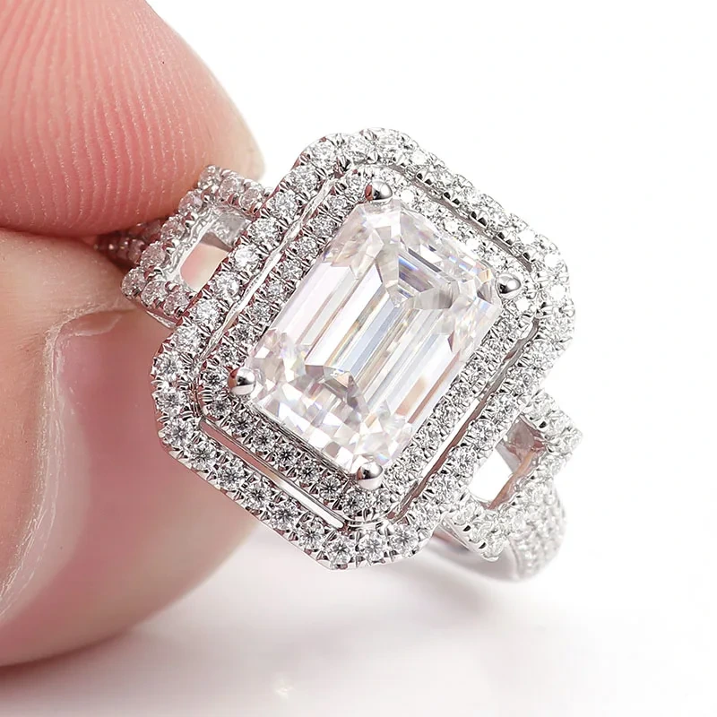 3ct Def Color Emerald Cut Moissanite Diamond Ring Gra Certified 14k White Gold Engagement Ring For Women 1