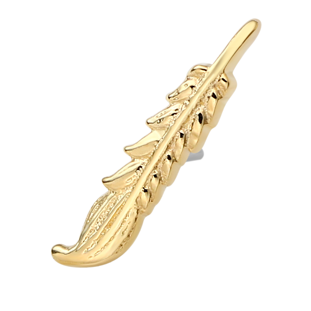 Eternal Metal 14k Solid Yellow Gold Leaf Shaped Labret<000000>ear Piercing Jewelry Threadless Push In End Tops 4