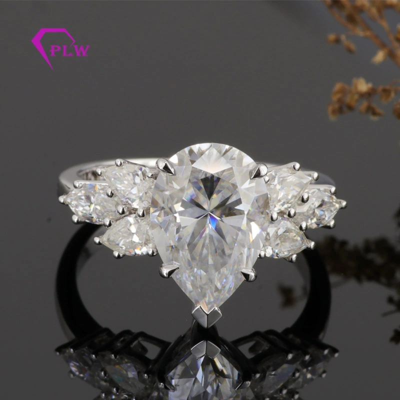 Solide 14 carats blanc en or 9x13 mm Diamond VVS VVS PEar Moissanite Solitaire Anneau de fiançailles 1