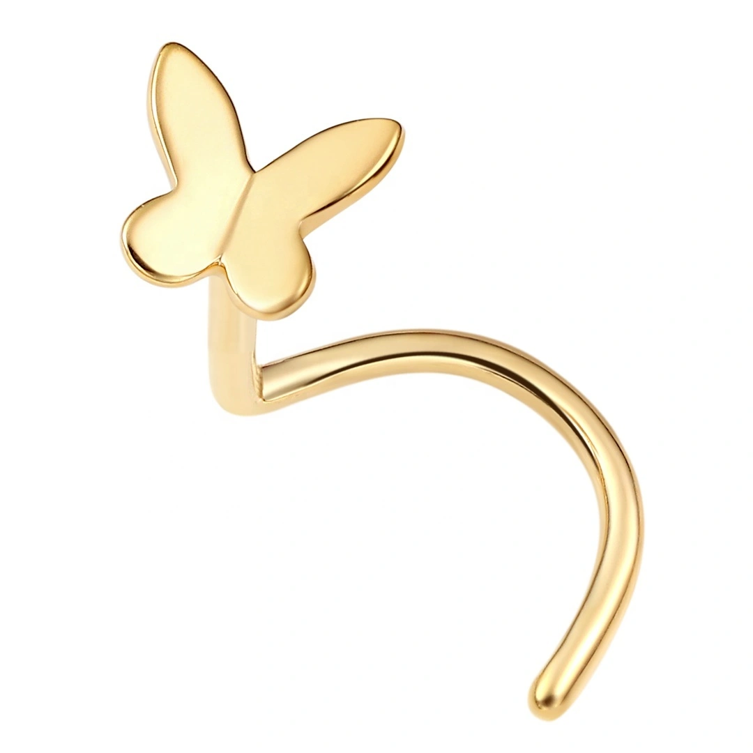 Eternal Metal 14k Solid Gold Butterfly Shaped Nose Srcew Studs Piercing Jewelry 1