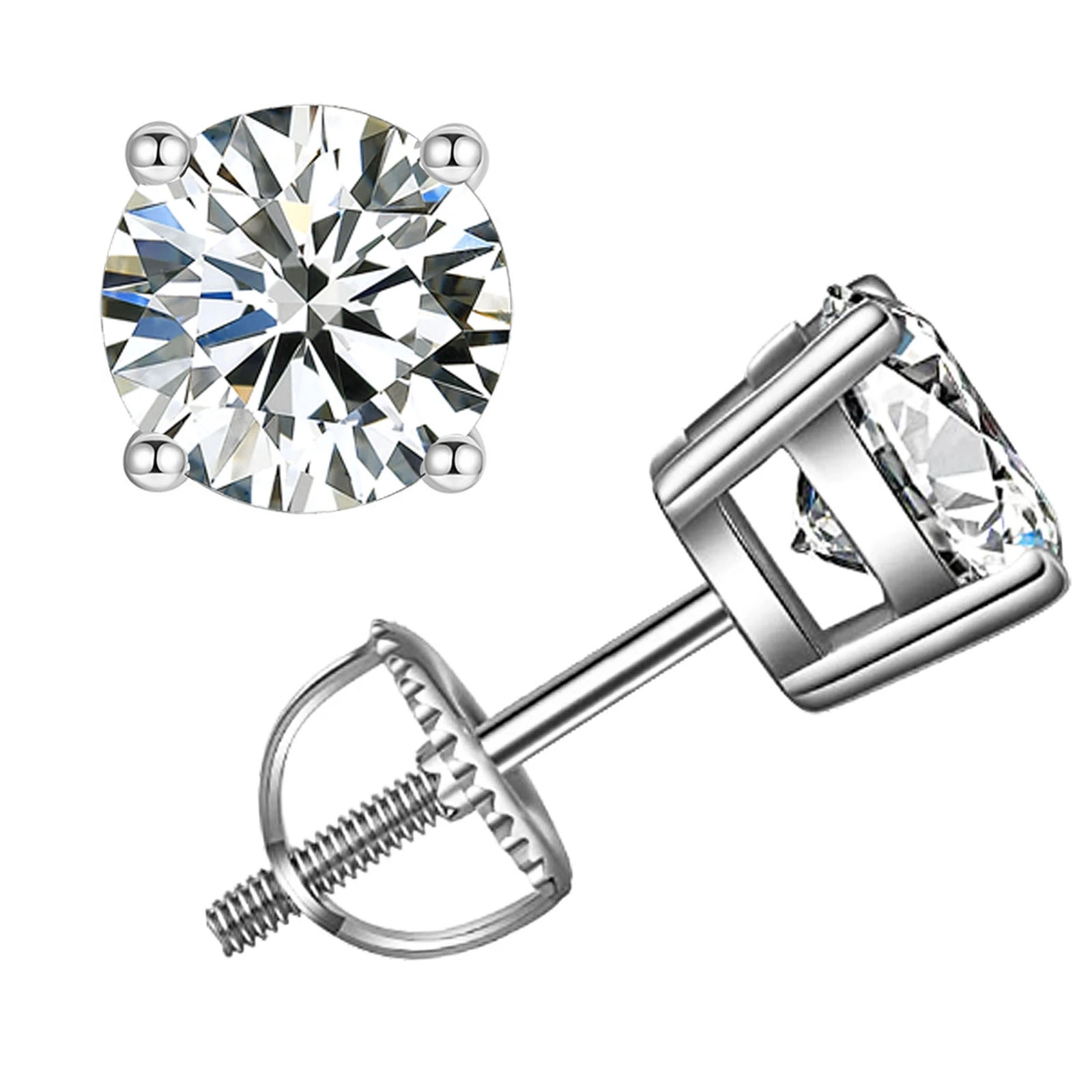 6.5 ملم مستديرة أقراط مويسانيت مسمار 925 الفضة VVS1 Moissanite Stud أقراط مع ظهر المسمار 1c 1