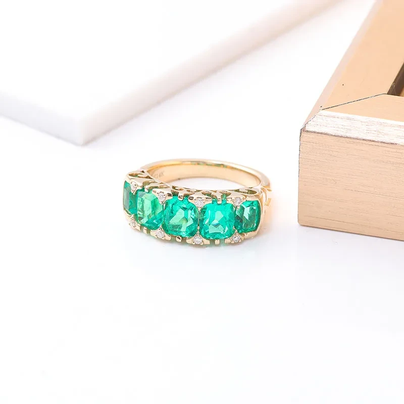 Vente chaude personnalisée laboratoire Grown Emerald Green Men Ring 14k Jaune Solid Gold Band Anneau 1