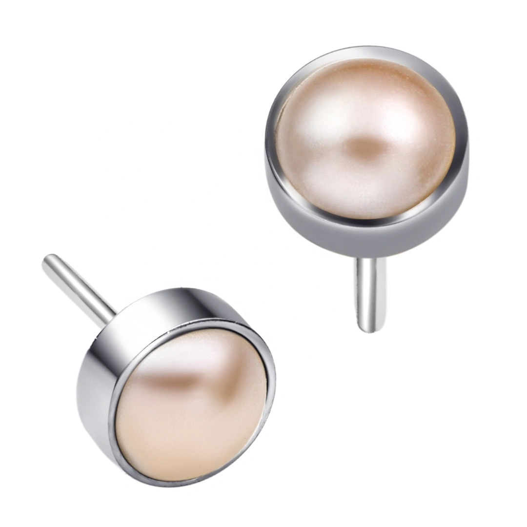Eternal Metal Astm F136 Titanium Threadless Tops With Bezel Pearl Piercing Jewelry 1