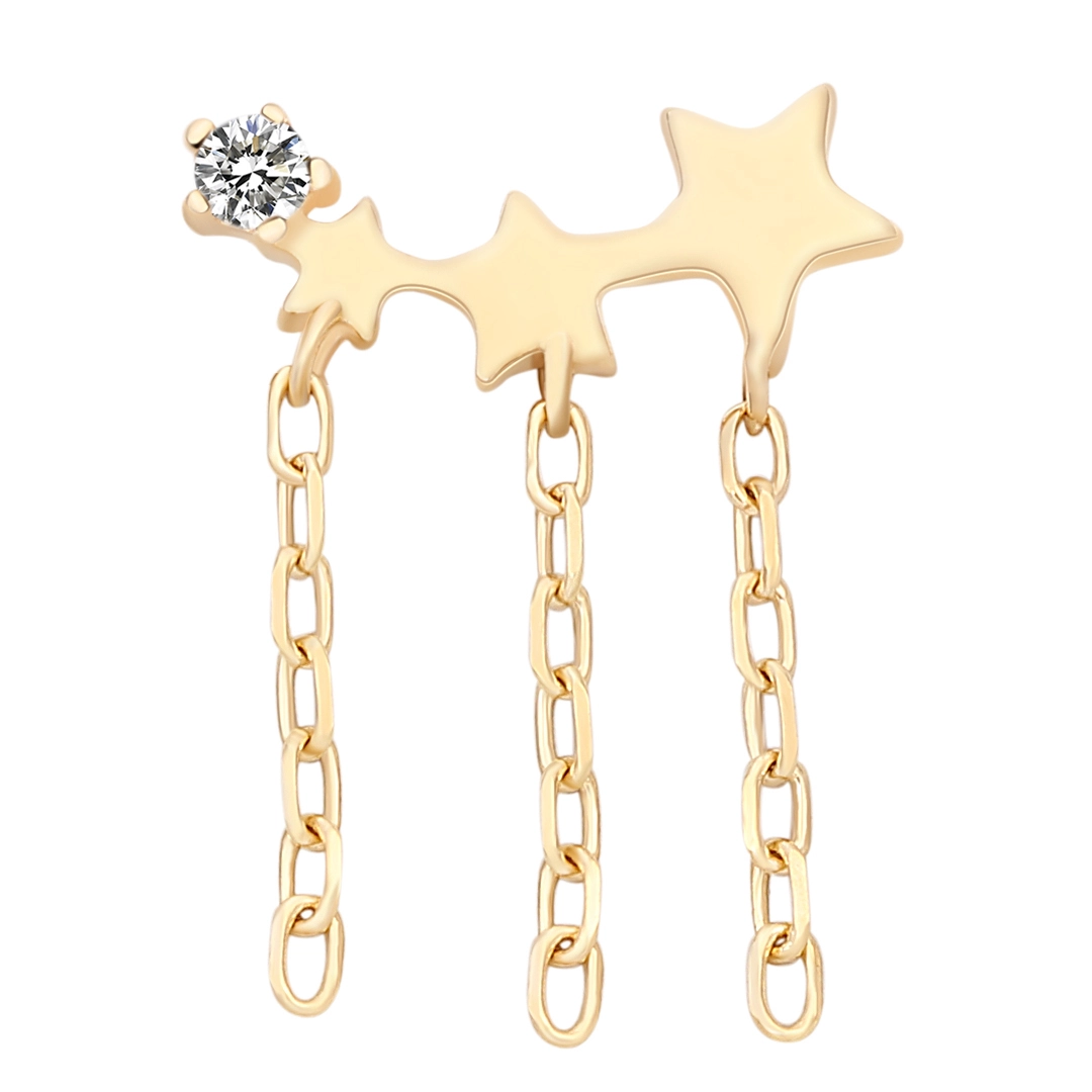 High Quality Eternal Metal 14k Solid Gold Luxury Star Shape Chains Threadless Top Earring Nose Piercing Jewelry 1