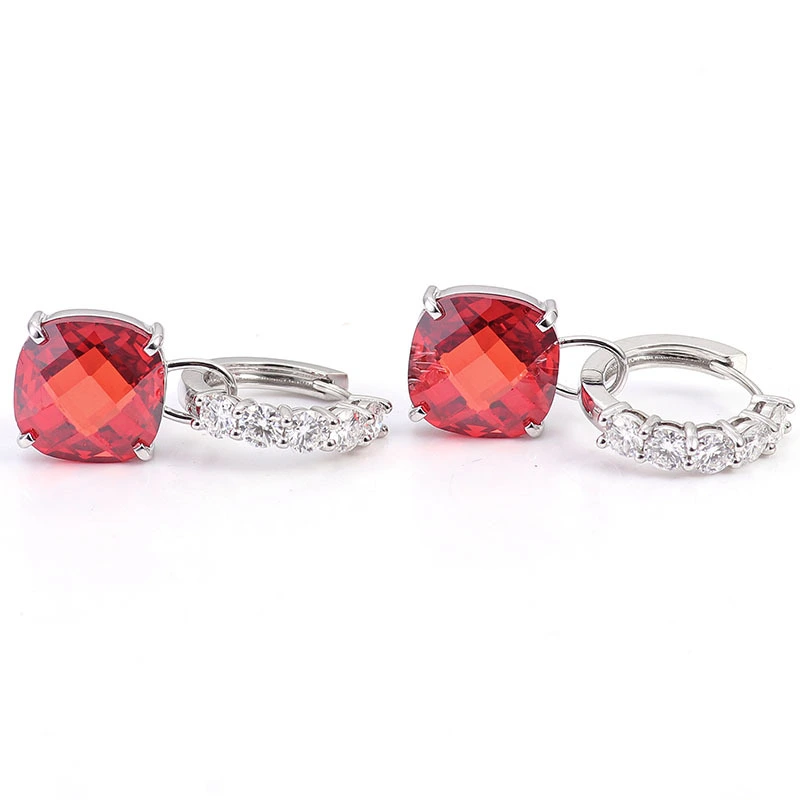 Coussin 8x8 mm Boucles d'oreilles de pote de rubis personnalisées 10k Boucles d'oreilles en diamant de style de mode en or blanc 10k 1