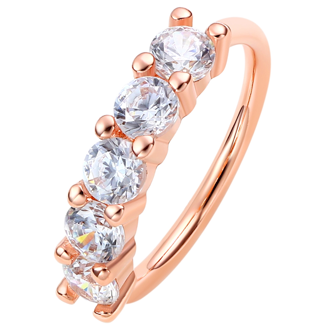 Anneau de nez en or rose massif 14 carats avec 5 cz, anneau de nombril, piercing de lèvre, anneau sans couture 1