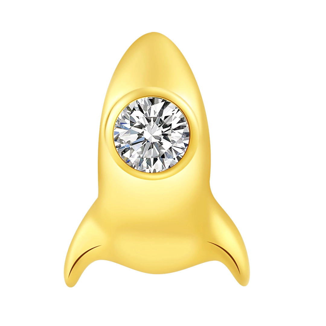 Eternal Metal 14k Solid Gold Round Cut Cz Bezel Setting Rocket Shape Ear&conch Piercing Jewelry Push In Threadless Ends Tops 1