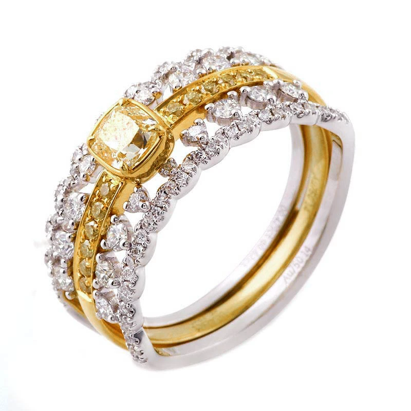 Custom 18k White Gold And Diamond Dual-use Ring With Yellow Cushion Cut Diamond 1