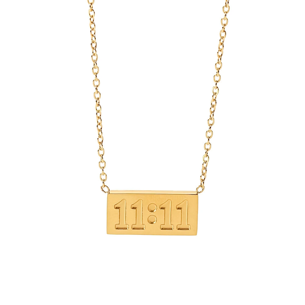 New Arrival Stainless Steel Plate 11:11 Gold Pvd Plated Square Number Pendant Necklace For Women 1