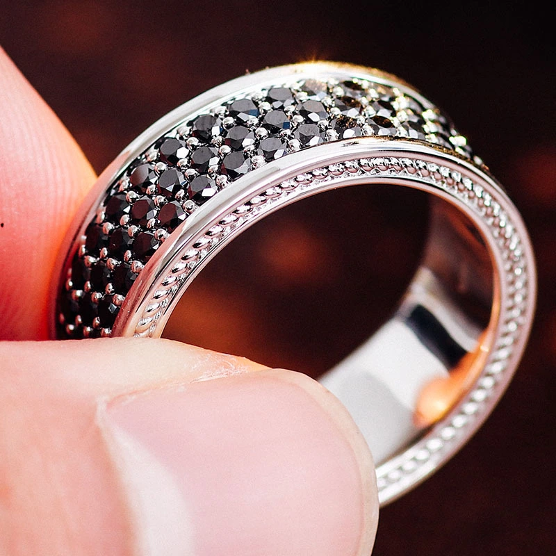 Provence 14K White Gol Men Aneau de mariage Black High Quality Moissanite Anneau Custom Taille Men Bijoux Hip Hop 1