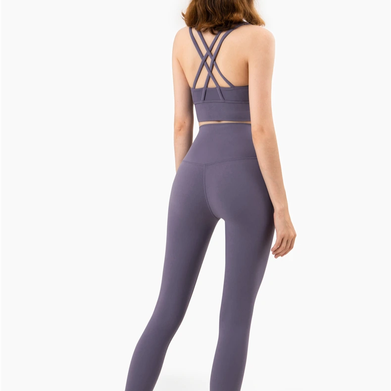 High Impact Sexy Cross Back Gym Push-Up-Sport-BH und Bauchkontrolle, hohe Taille, Sport-Leggings mit Gesäßtasche 1