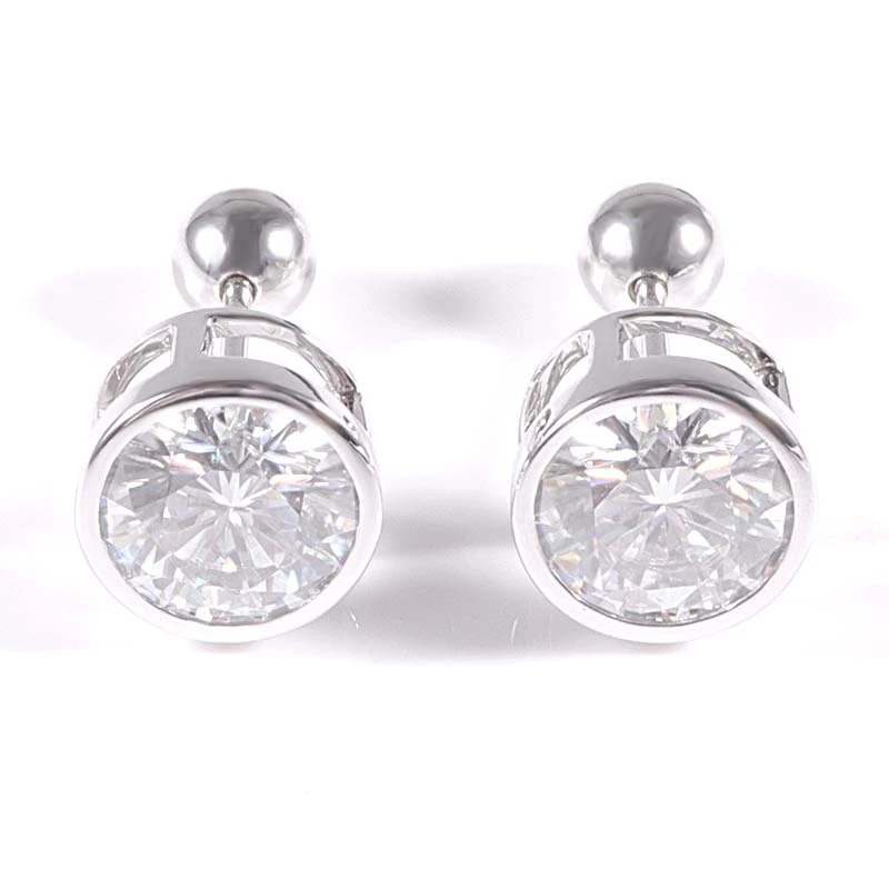 Joyas de Provence 10k Gold White 4 mm redondeo brillante Cut moissanite Pendientes de estilo clásico de moda unisex 1