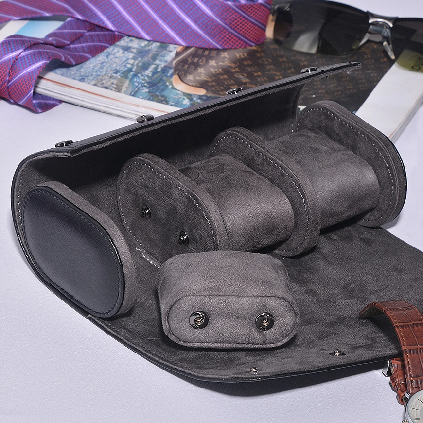 Leather Watch Roll for 3 Watches - Travel Saffiano Leather from Italy 1