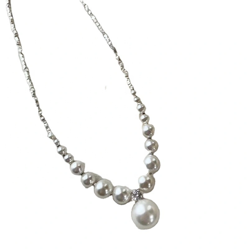 Jewelry Fashion Women Minimalist Elegant Vintage White Pearl Silver Beads Pendent Adjustable Choker Necklace 1