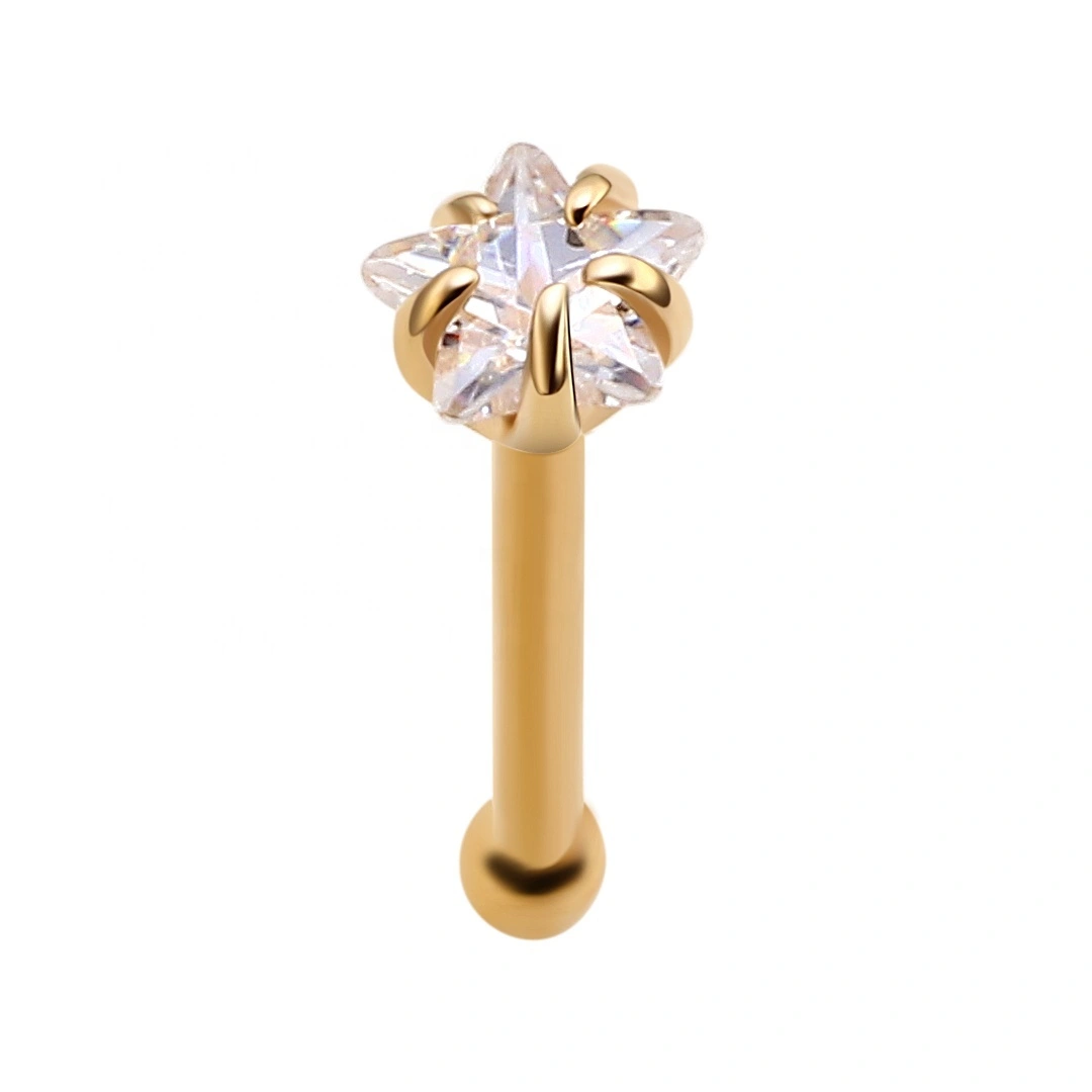 Eternal Metal 14k Gold 20g Prong Set Star Shaped Cz Bone Nose Stud Piercing Jewelry 1