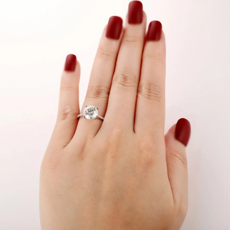Bijoux Moisanite simulé certifié 2 ct CT Round Cut Solitaire Pave Engagement Engagement Anneau de mariage 14K Or blanc 1