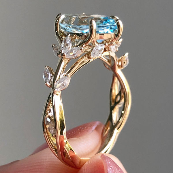 Vintage Marquise Ring 10k Gold (w/y/rg) 8x12mm Lab Aquamarine Sapphire Engagement Ring 1
