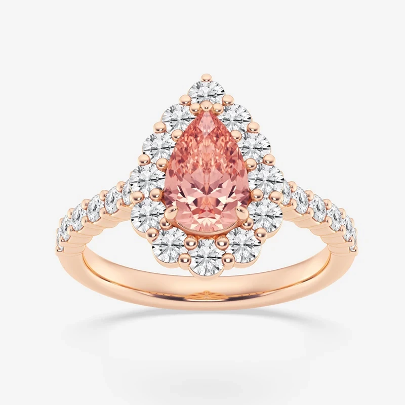 14k Rose Gold Diamond Halo Engagement Ring 2ctw Pear Cut Pink Lab Sapphire Women Gold Ring 1