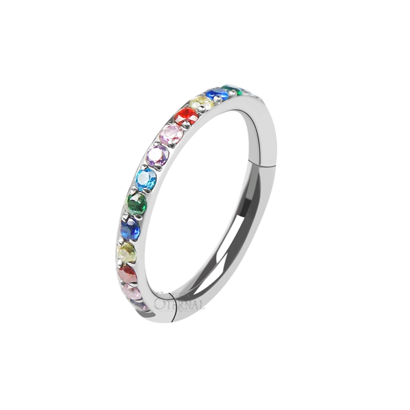 Eternal Metal Astm F136 Titanium Rainbow Cubic Zircon Cnc Setting Piercing Segment Ring Clicker 1