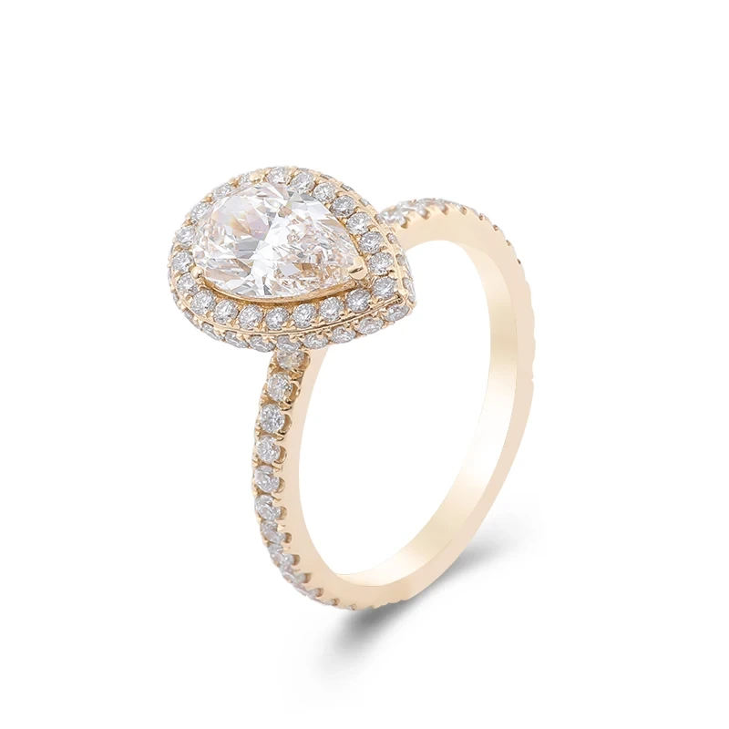 Vente chaude 10k jaune or glacé out 3Ct Pie Cut Anneaux de fiançailles Bijoux Vvs Moisanite Diamond Index Ring 1