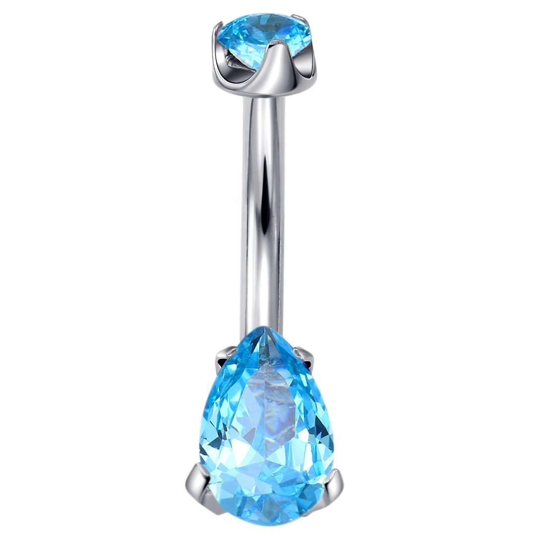 Eternal Metal Astm F136 Titanium Belly Button Ring With Teardrop Cz Piercing Jewelry 1
