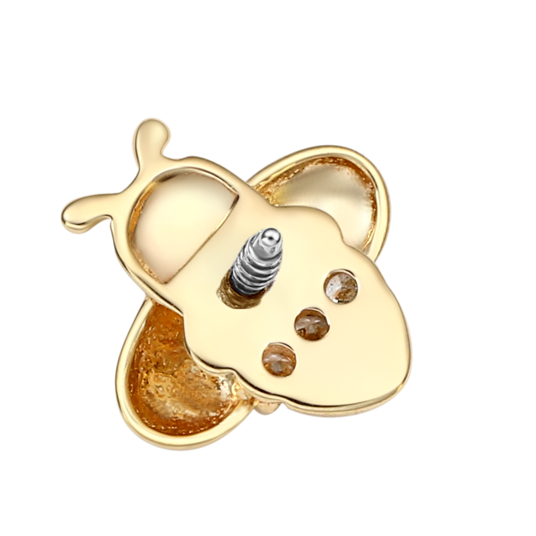 Eternal Metal 14k Solid Gold Cute Bee Ear<000000>nose Piercing Labret<000000>belly Jewelry Internally Threaded Ends Tops 8