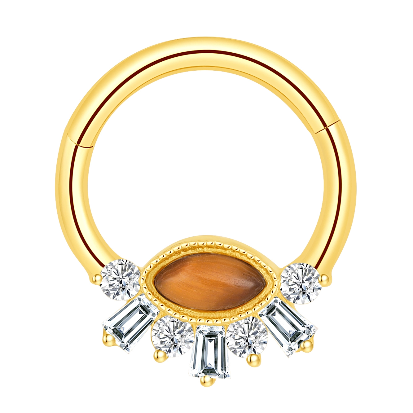 Eternal Metal 14k Solid Gold Bezel Setting Tiger Eyes Sunrise Cartilage Jewelry Helix Body Piercing14k Piercing Jewelry 1