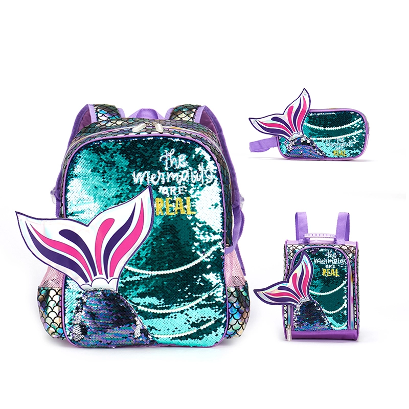 Premium Twinkle Student Backpack Sequins Kids Mermaid 3 Pieces School Bags Set With Pencil Case Lunch Bag For Children Girls 1