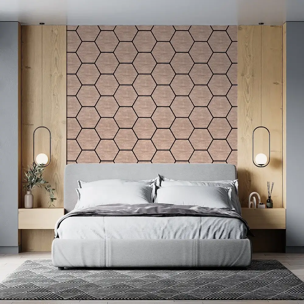 3D Textured Natural Oak Acoustic Hexagon Soundproofing Wall Panel Slats 1