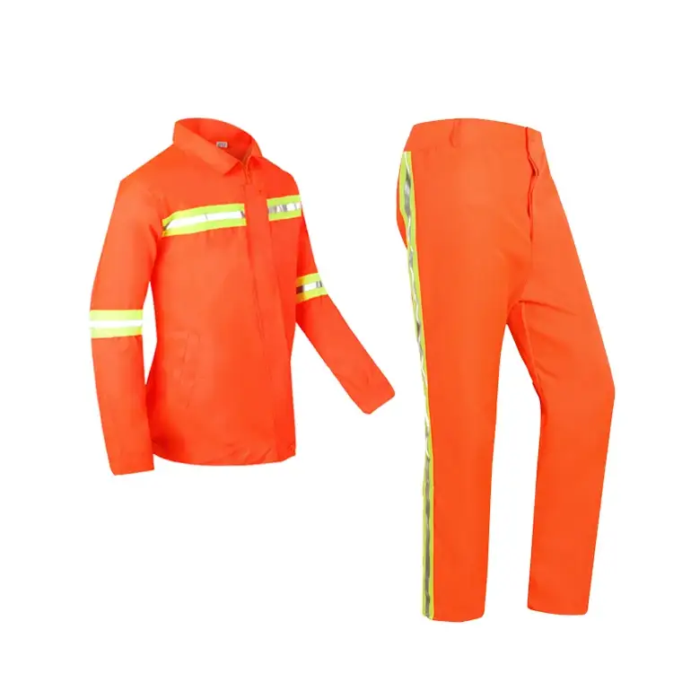 Factory Wholesale Fluorescent Orange Safety Suit Safety Cleaning Road Cloth Coveralls Sanitation Worker Uniform 1