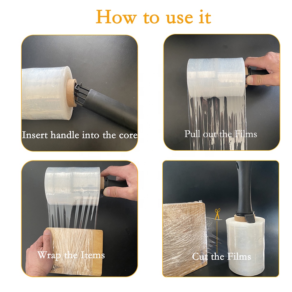 Individuell anpassbare Mini-Stretchfolienrolle aus LLDPE mit Griff für handliche Verpackungen 4