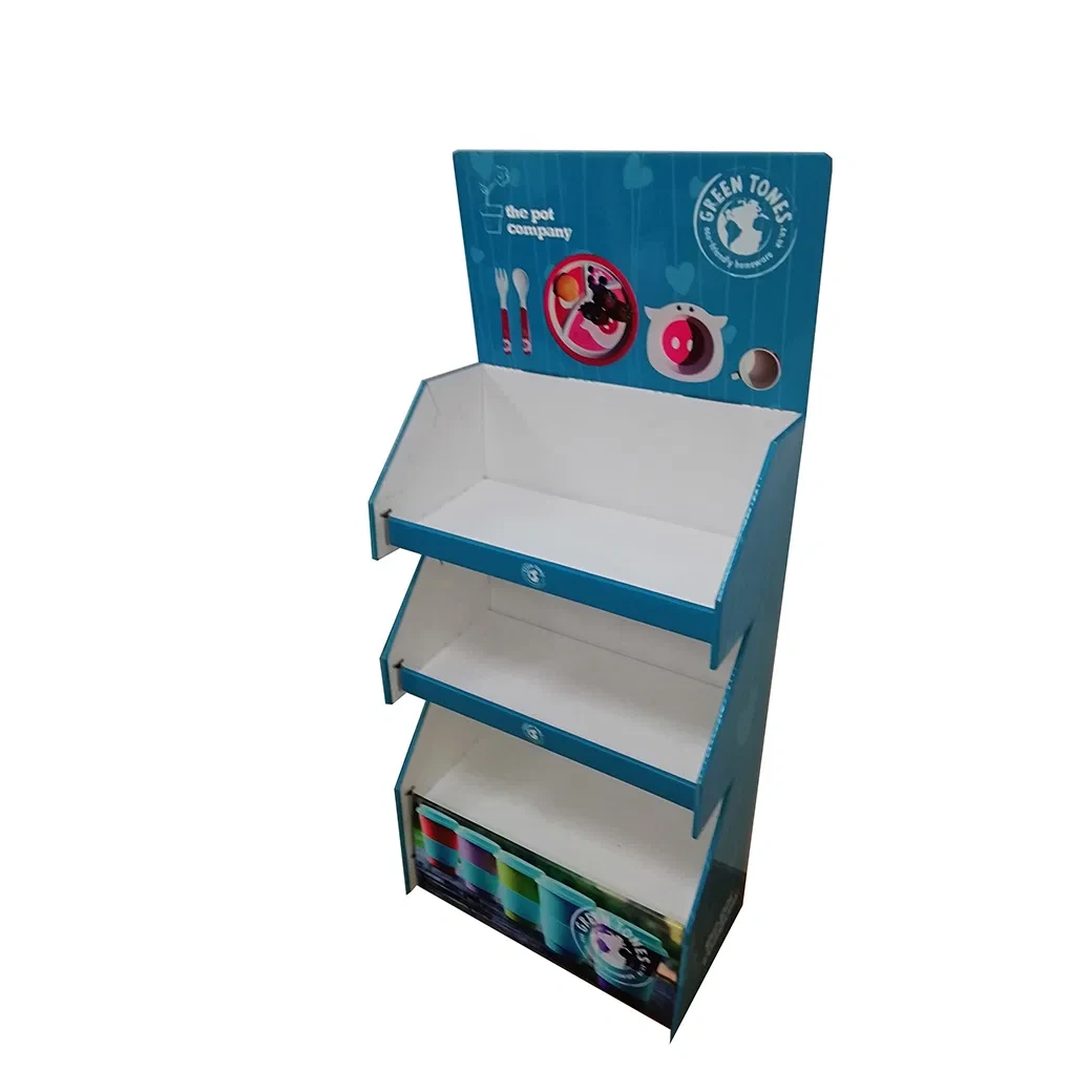 Corrugated Cardboard 3 Tier Retail Plate Bowls Display Stand 1