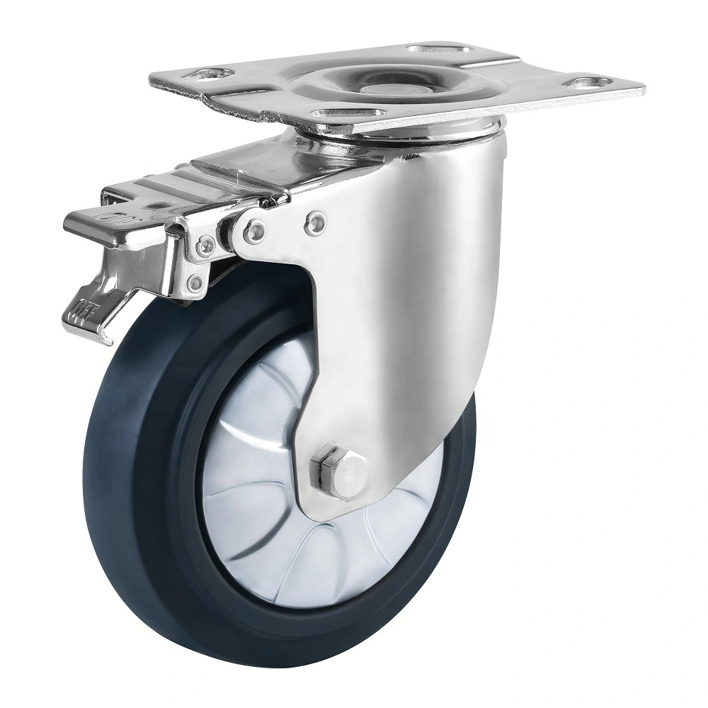 5 inch black high elastic rubber casters wheel 125mm all black castor with plate and total brake1 1