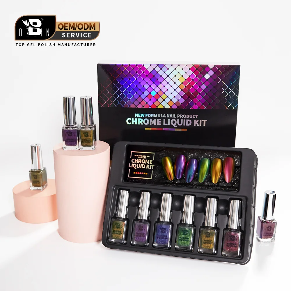 Bozlin Chameleon Liquid Mirror Chrome Nail Set 6 Colors No Black Base 5ml 1